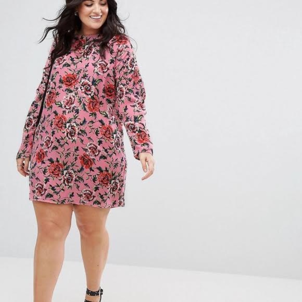 ASOS CURVE Floral Shift Dress with Ruched Sleeve